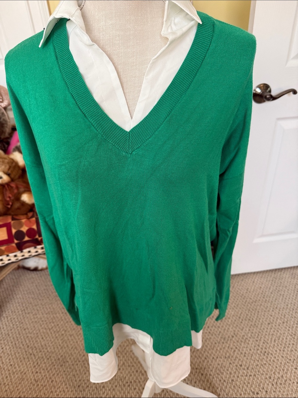Hilary Radley Emerald Green V-Neck Sweater